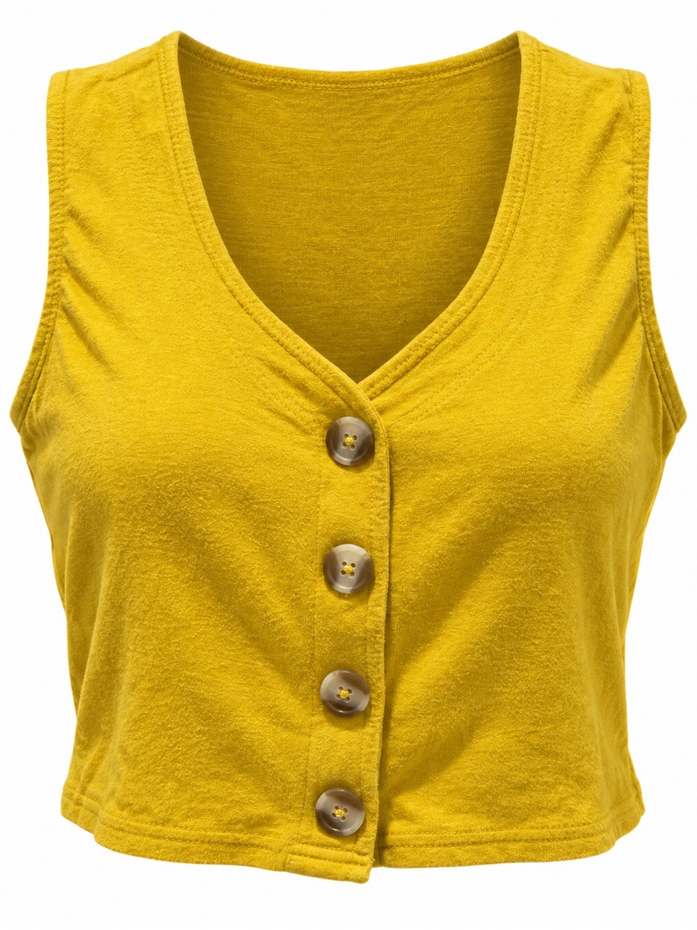 Twik Mustard Yellow Button Crop Tank Top Sleeveless Soft Knit Size L Y2K